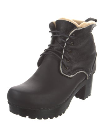 No.6 Leather Fur Trim Lace-Up Boots