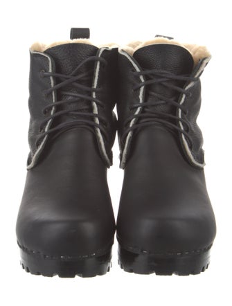 No.6 Leather Fur Trim Lace-Up Boots