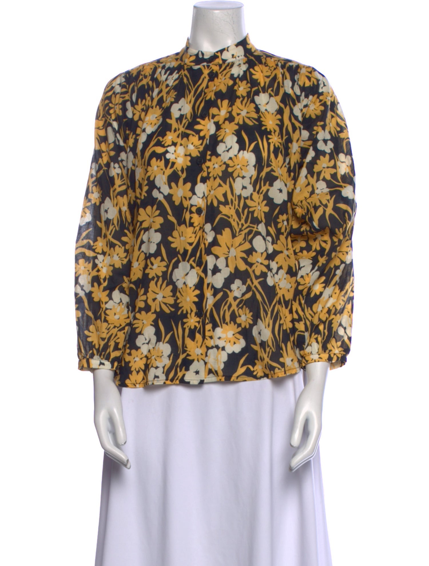 No.6 Floral Print Mock Neck Blouse