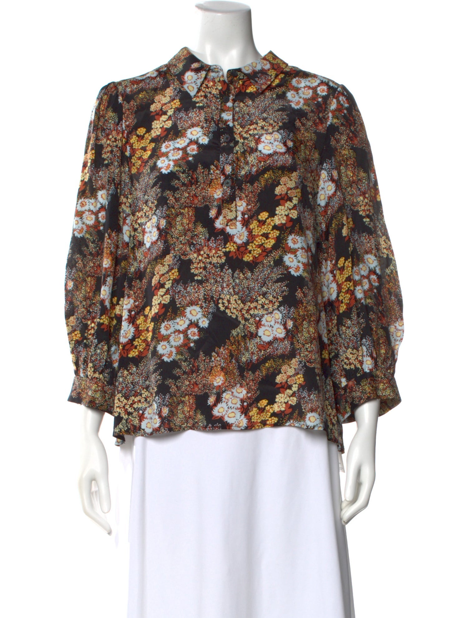 No.6 Floral Print Three-Quarter Sleeve Blouse