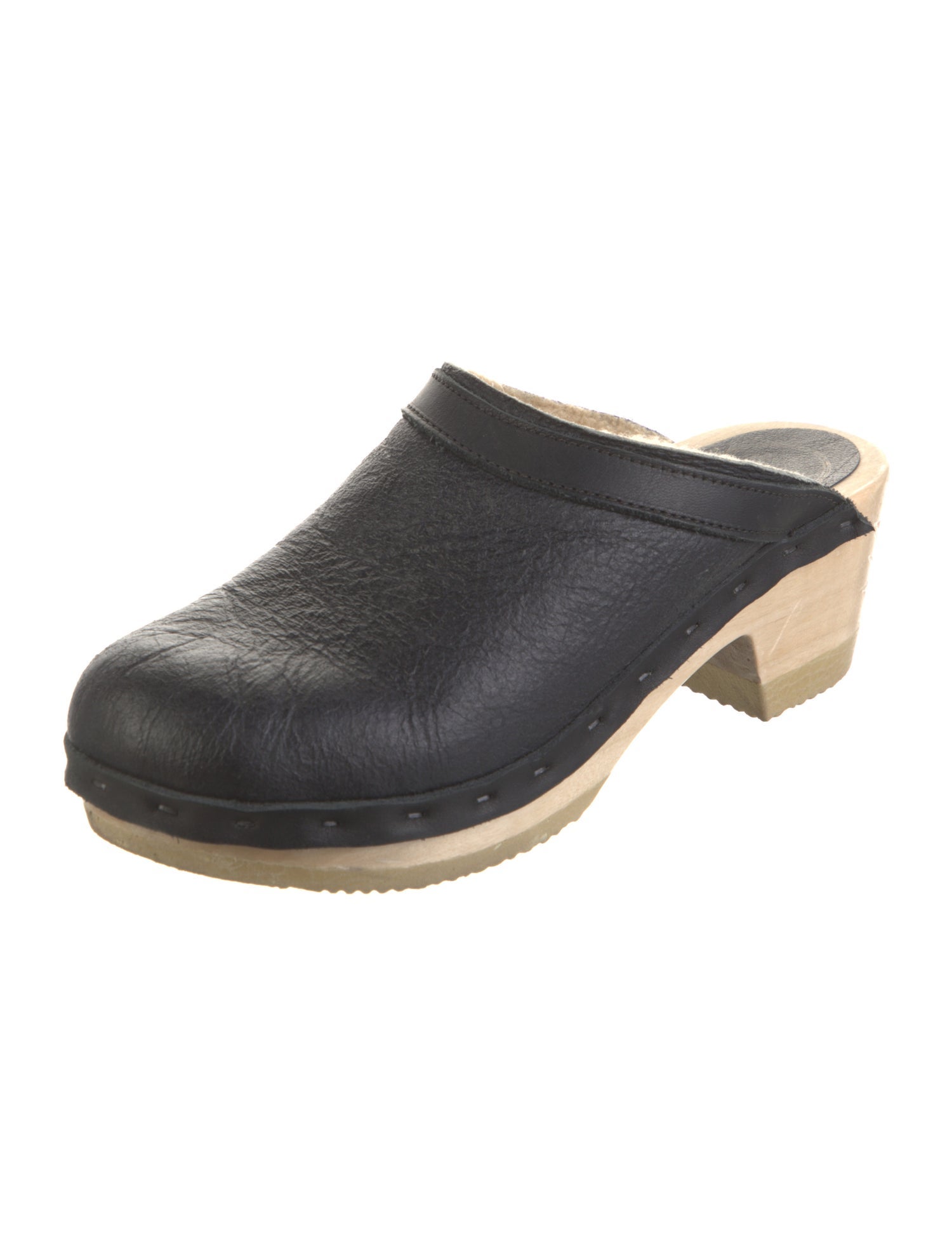 No. 6 Store Leather Fur Trim Mules