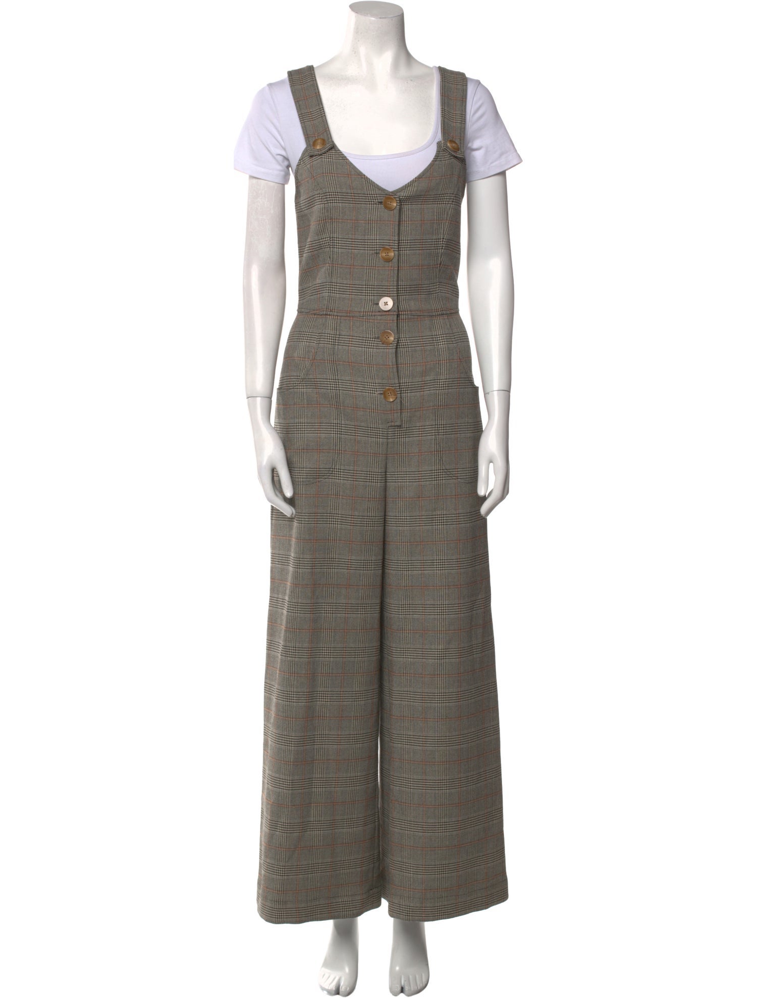 No. 6 Store Plaid Print V-Neck Jumpsuit