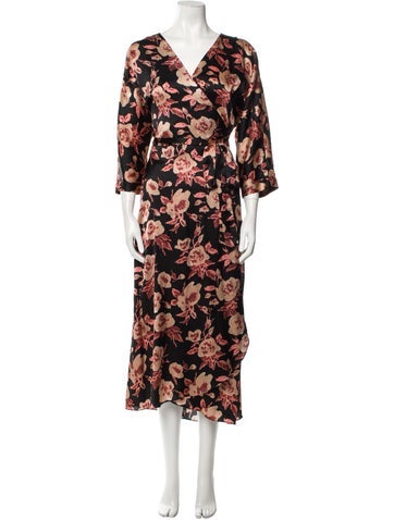 No. 6 Store Loungewear Silk Floral Print Robe L