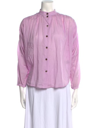 No. 6 Store Mock Neck Three-Quarter Sleeve Button-Up Top