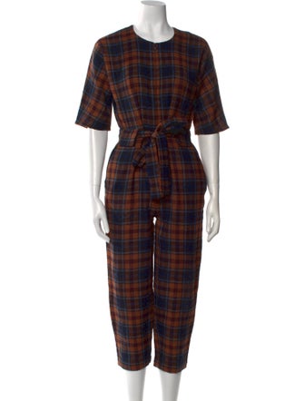 No. 6 Store Wool Plaid Print Jumpsuit