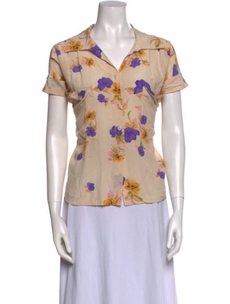 No. 6 Store Silk Floral Print Button-Up Top