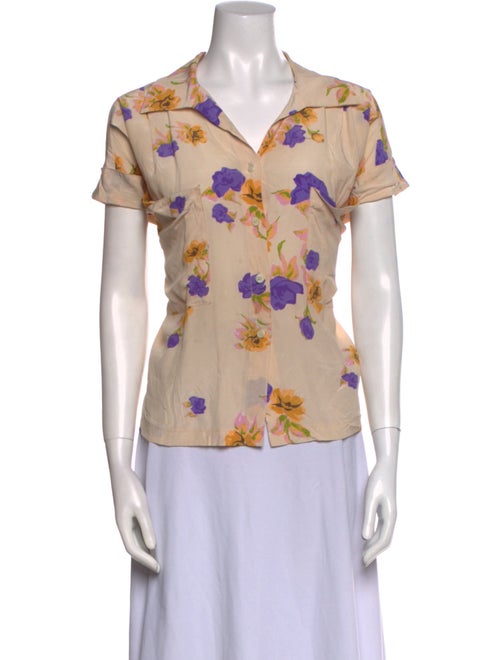 No. 6 Store Silk Floral Print Button-Up Top