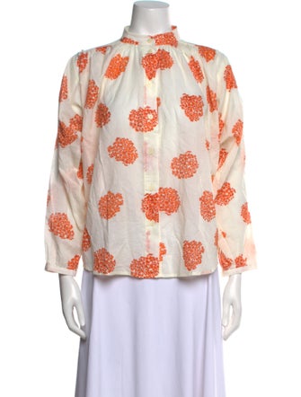 No. 6 Store Floral Print Mock Neck Blouse