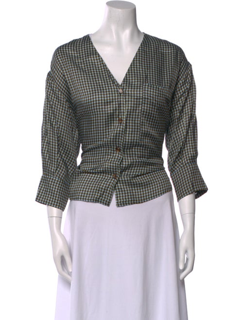 No. 6 Store Plaid Print V-Neck Button-Up Top