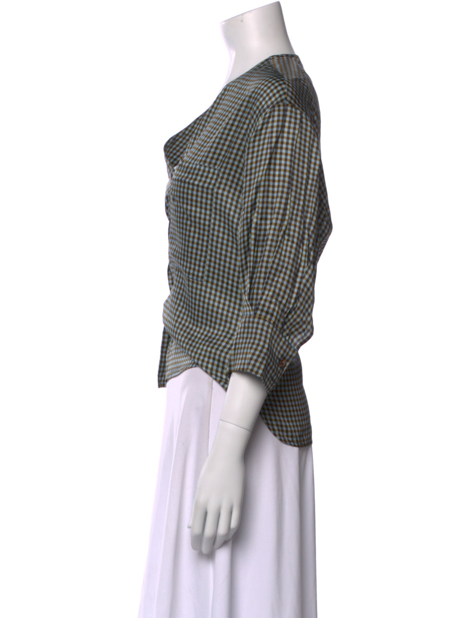 No. 6 Store Plaid Print V-Neck Button-Up Top