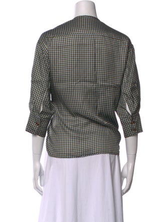 No. 6 Store Plaid Print V-Neck Button-Up Top