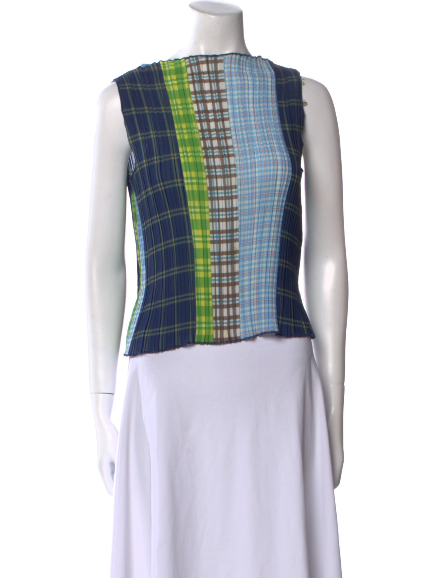 No. 6 Store Plaid Print Bateau Neckline Crop Top