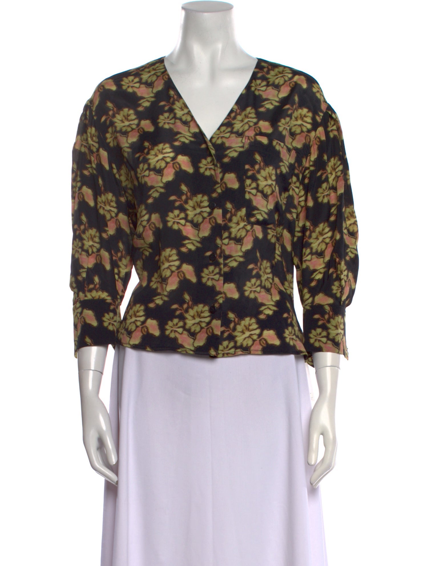 No. 6 Store Floral Print V-Neck Blouse