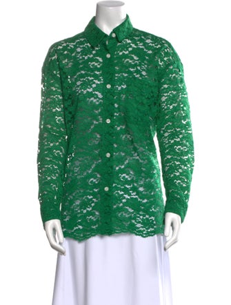 No. 6 Store Nylon Lace Pattern Button-Up Top