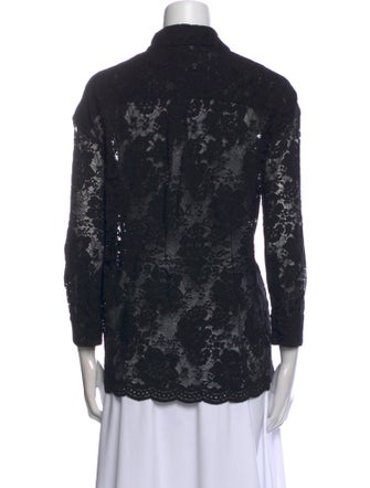 No. 6 Store Lace Pattern Three-Quarter Sleeve Button-Up Top