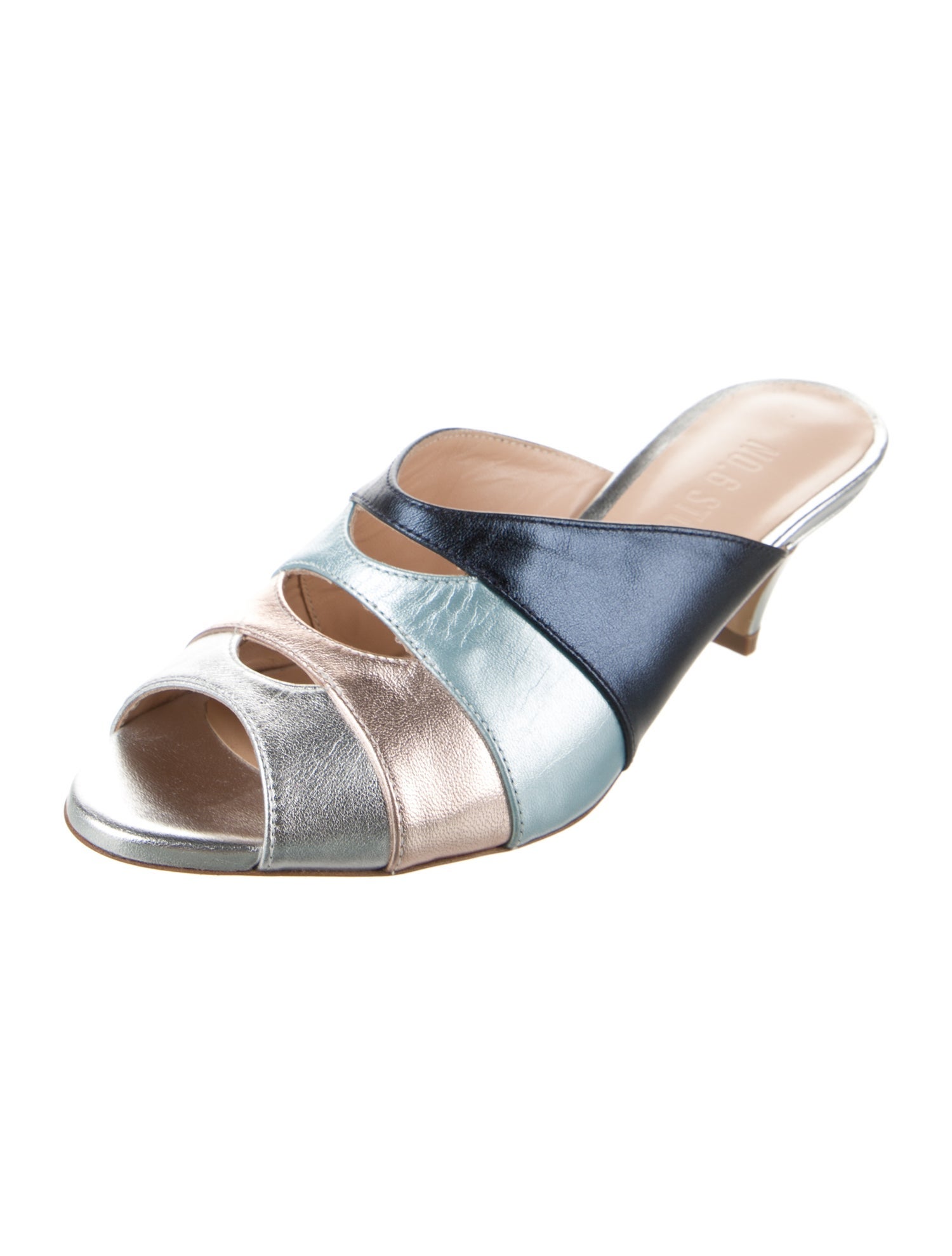 No. 6 Store Leather Colorblock Pattern Slides