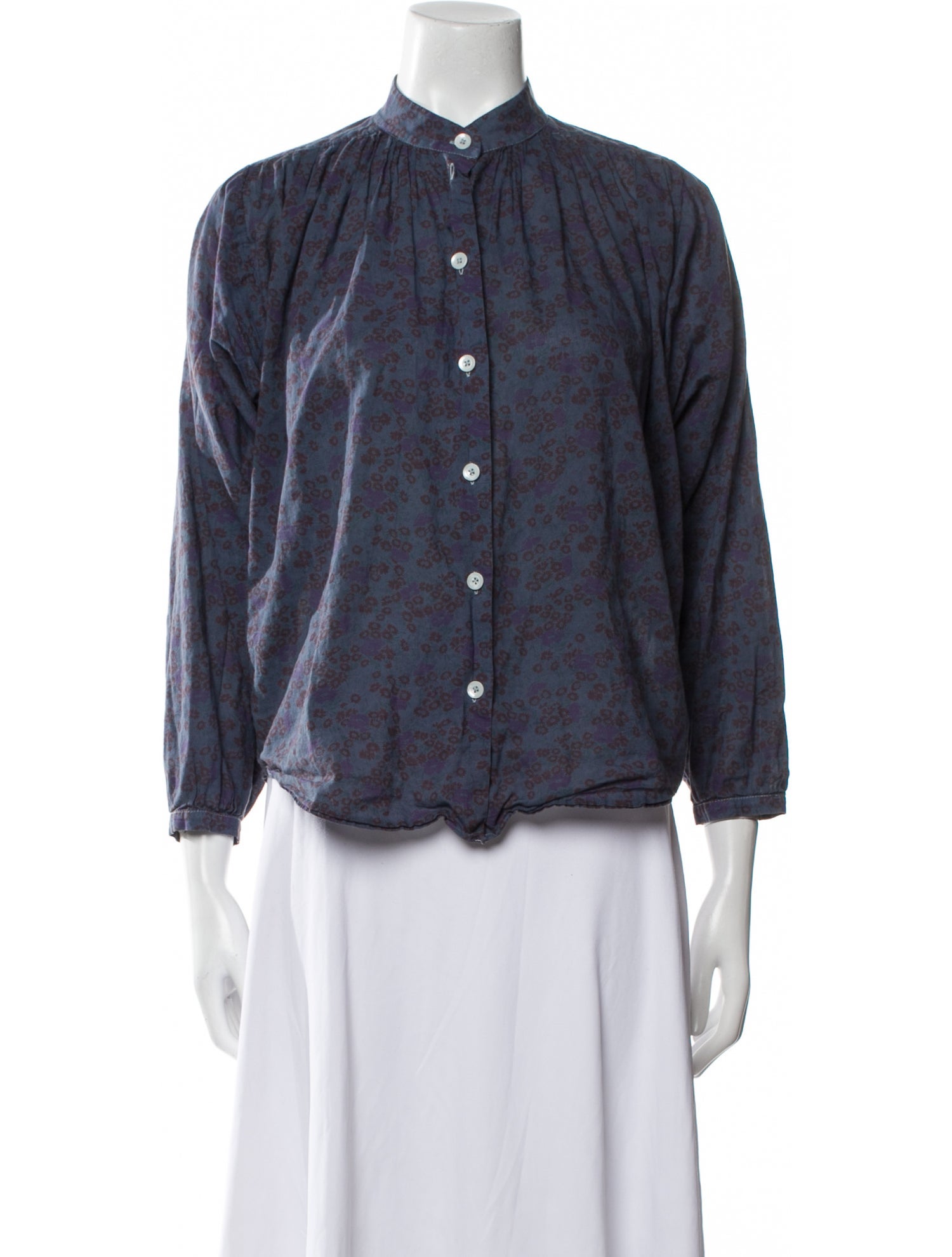 No. 6 Store Printed Mock Neck Button-Up Top