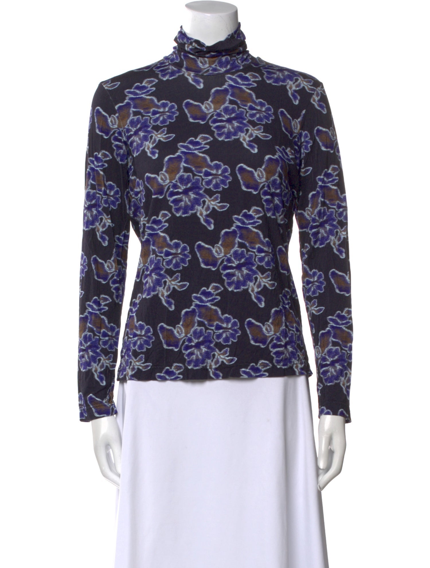 No. 6 Store Floral Print Mock Neck Blouse