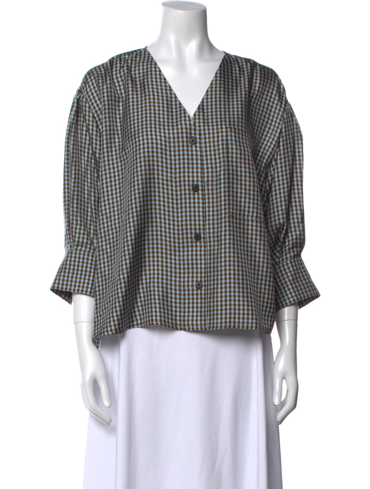 No. 6 Store Silk Plaid Print Button-Up Top