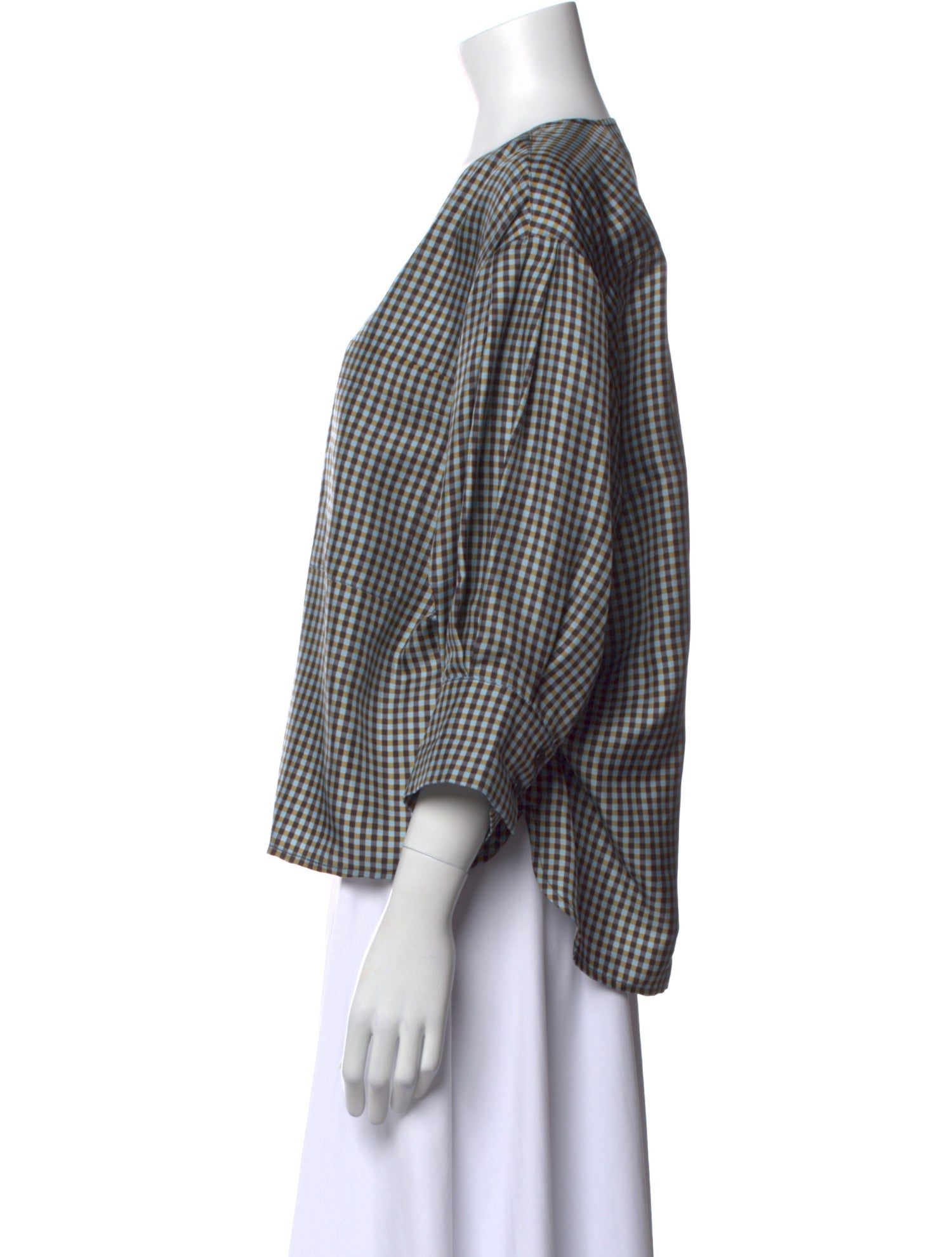 No. 6 Store Silk Plaid Print Button-Up Top