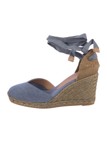 Pre-owned Castaã±er Canvas Colorblock Pattern D'orsay Pumps In Blue