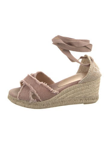 Pre-owned Castaã±er Canvas Raw-edge Trim Espadrilles In Neutral