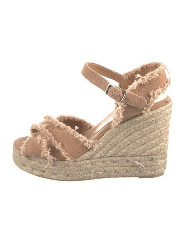 Pre-owned Castaã±er Canvas Raw-edge Trim Espadrilles In Neutral