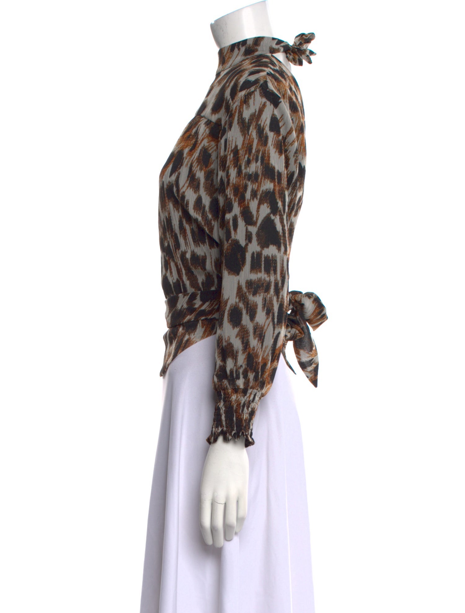 Nanushka Animal Print Tie Neck Crop Top