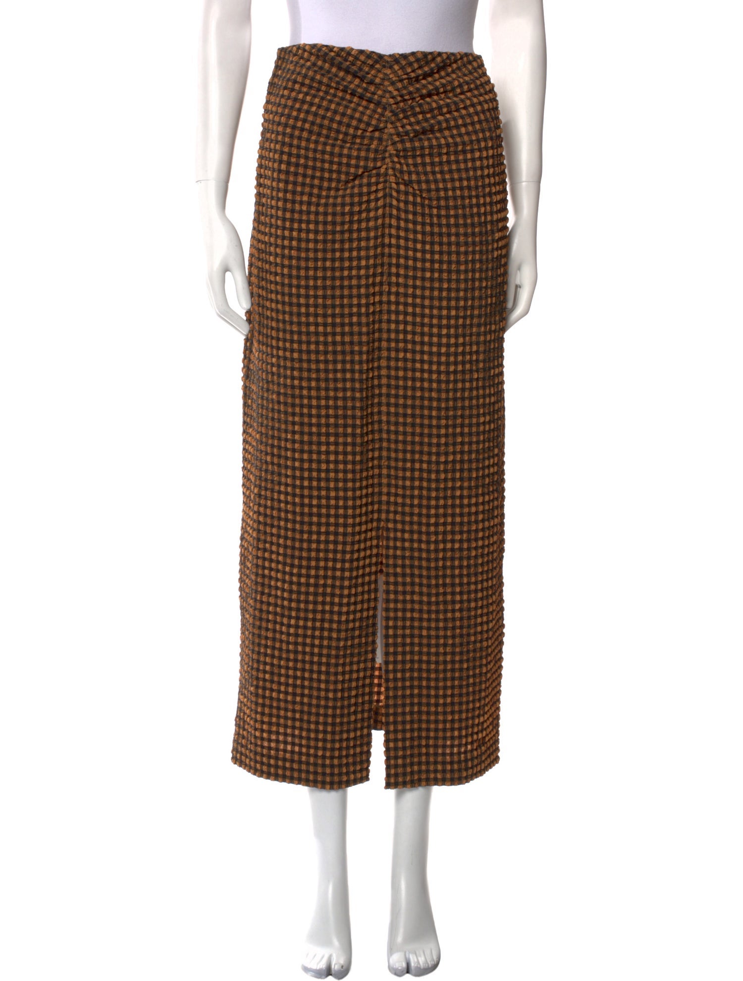 Nanushka Plaid Print Midi Length Skirt
