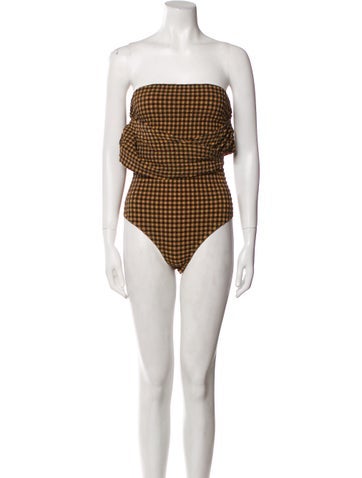 Nanushka Tops Plaid Print Strapless Bodysuit XS