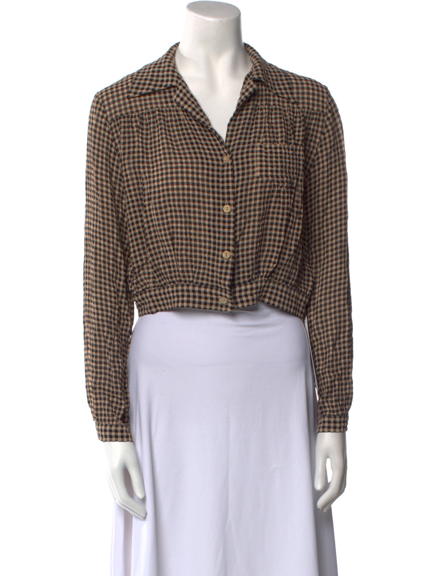 Nanushka Plaid Print Long Sleeve Crop Top