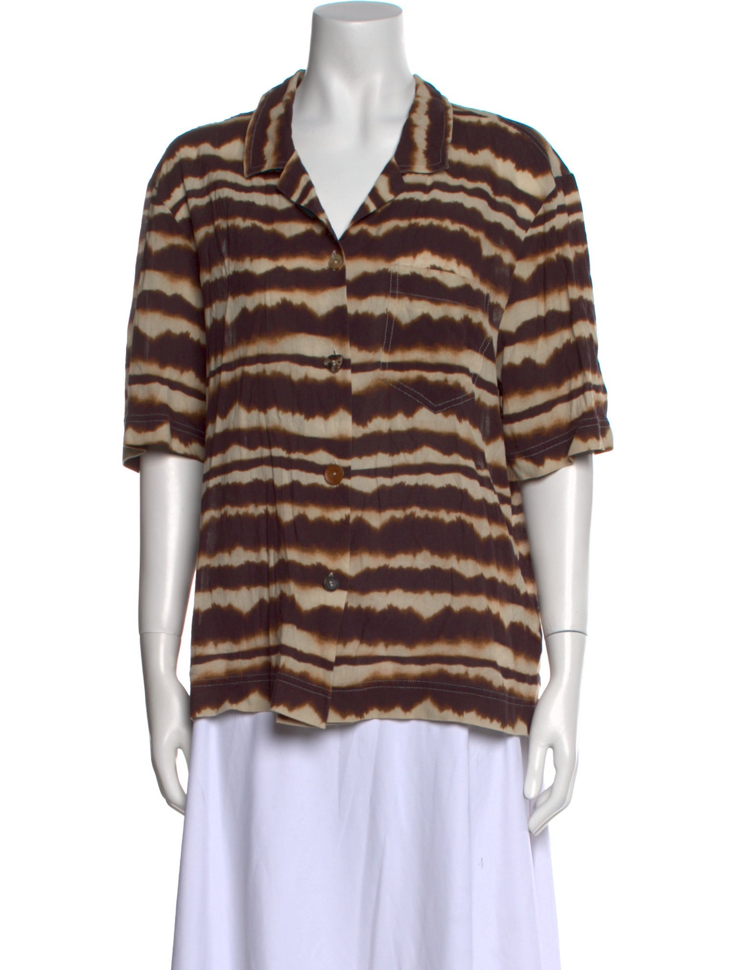 Nanushka Striped Short Sleeve Button-Up Top