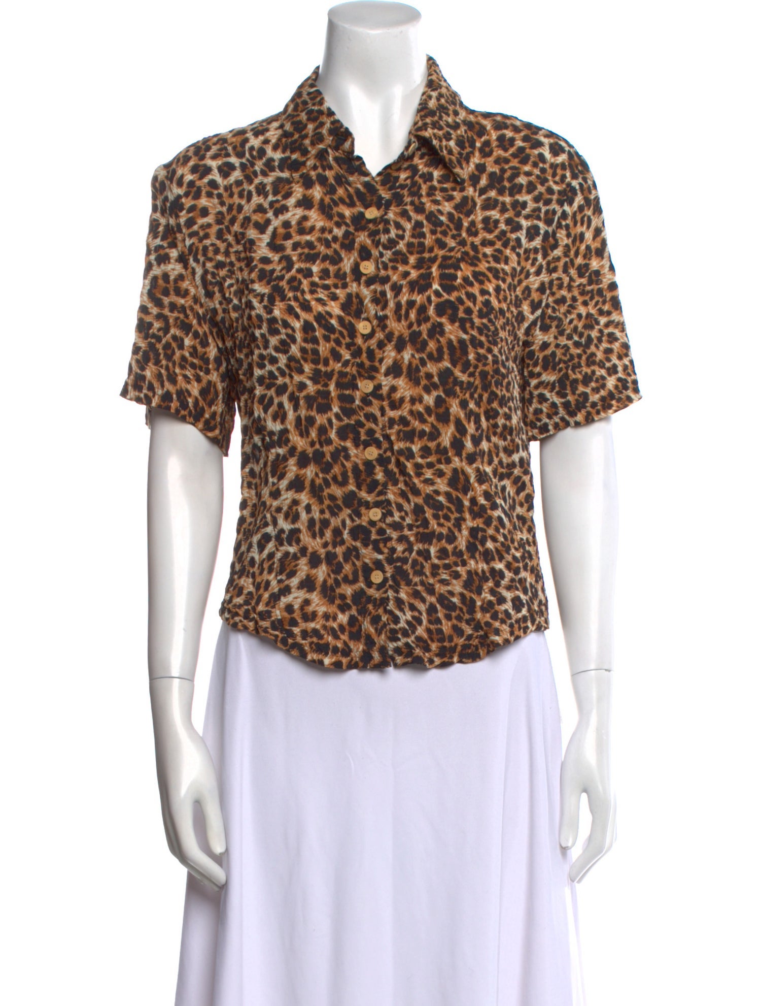 Nanushka Animal Print Short Sleeve Button-Up Top