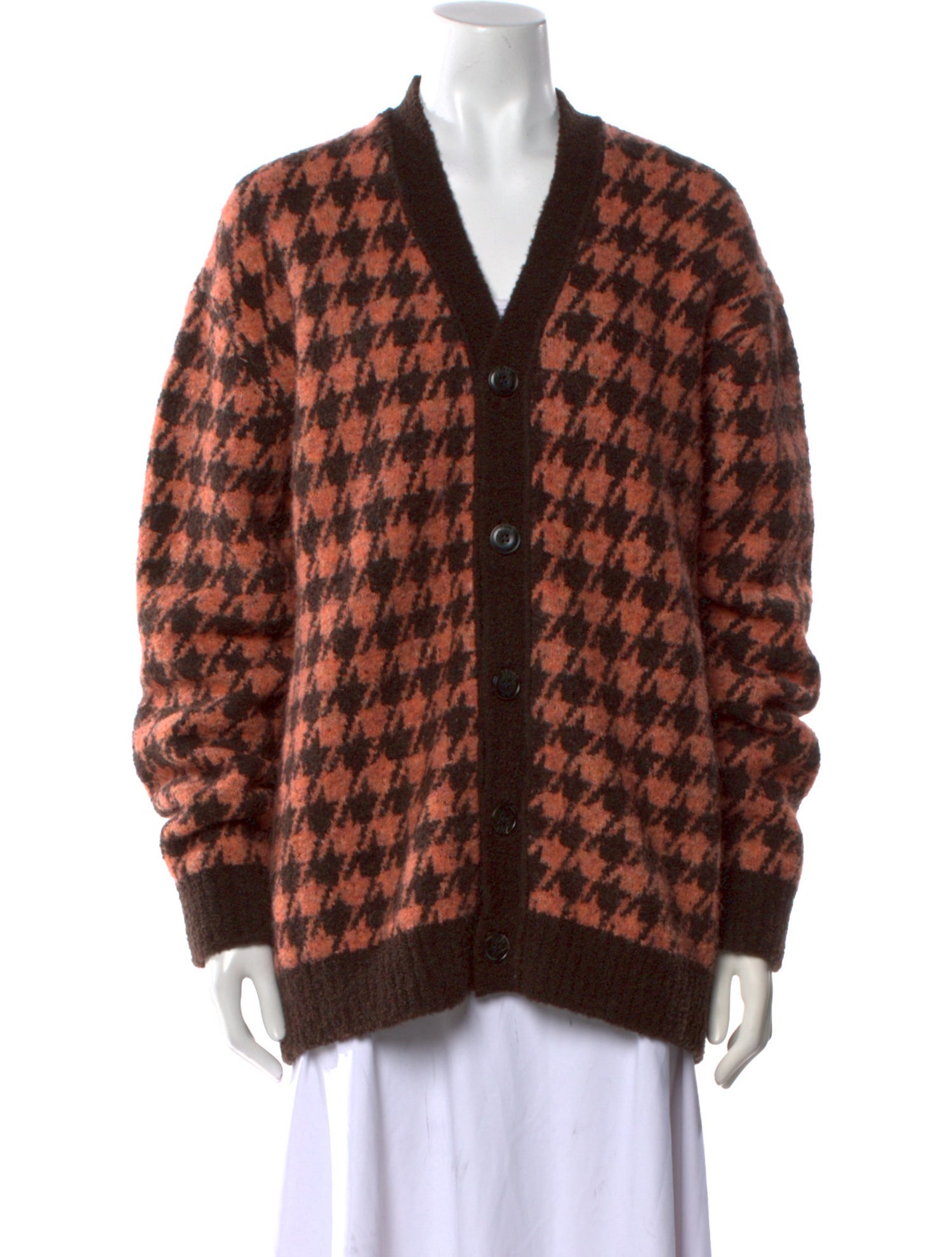 Nanushka Houndstooth Print V-Neck Sweater