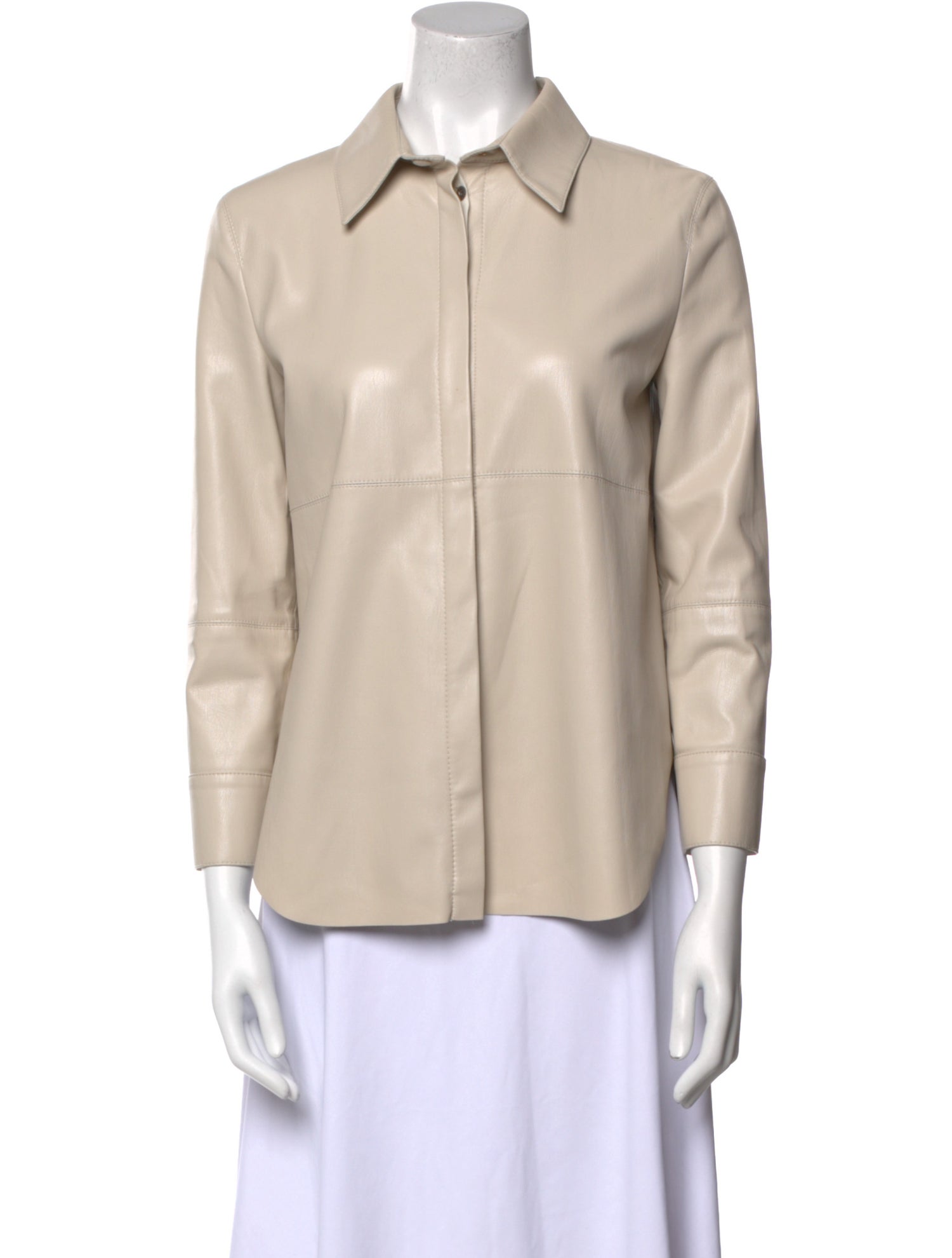 Nanushka Faux Leather Three-Quarter Sleeve Button-Up Top