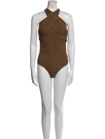 Nanushka Plaid Print Halterneck Bodysuit