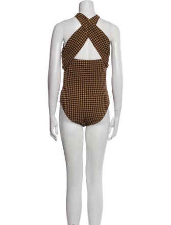 Nanushka Plaid Print Halterneck Bodysuit