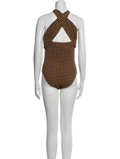 Nanushka Plaid Print Halterneck Bodysuit