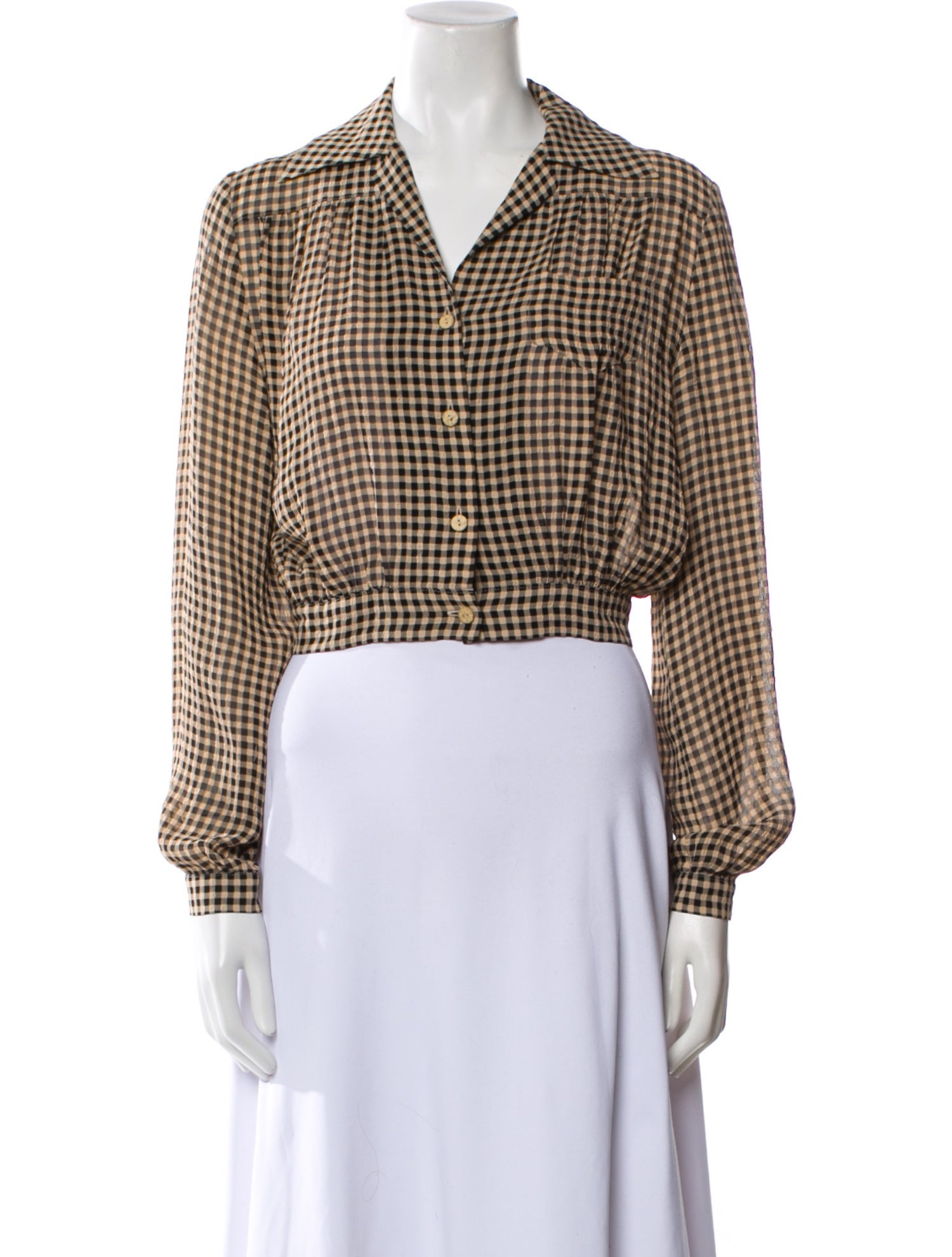 Nanushka Plaid Print Long Sleeve Crop Top