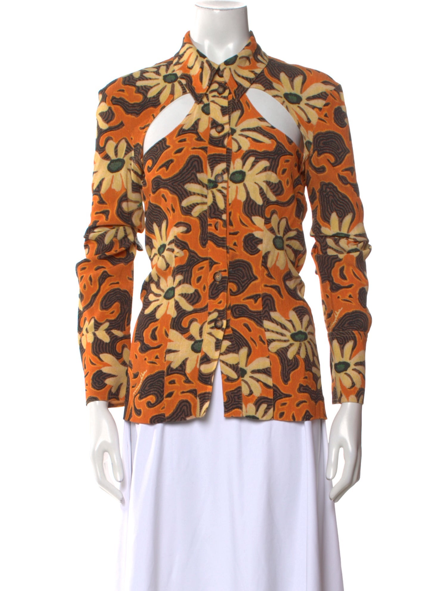 Nanushka Printed Three-Quarter Sleeve Button-Up Top