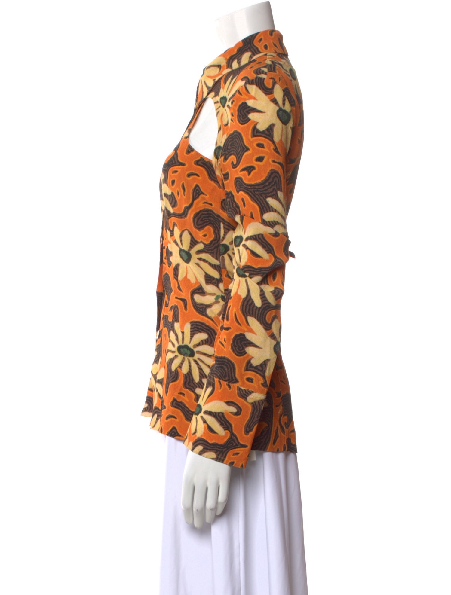 Nanushka Printed Three-Quarter Sleeve Button-Up Top