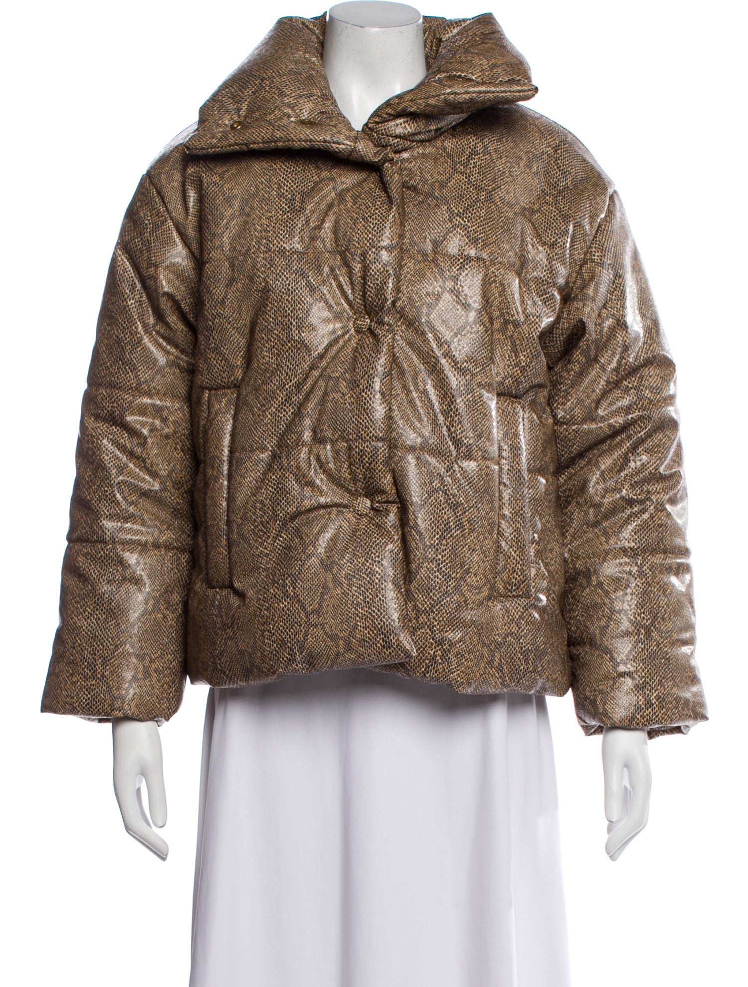 Nanushka Faux Leather Animal Print Faux Fur Jacket