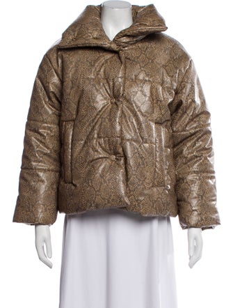 Nanushka Faux Leather Animal Print Faux Fur Jacket