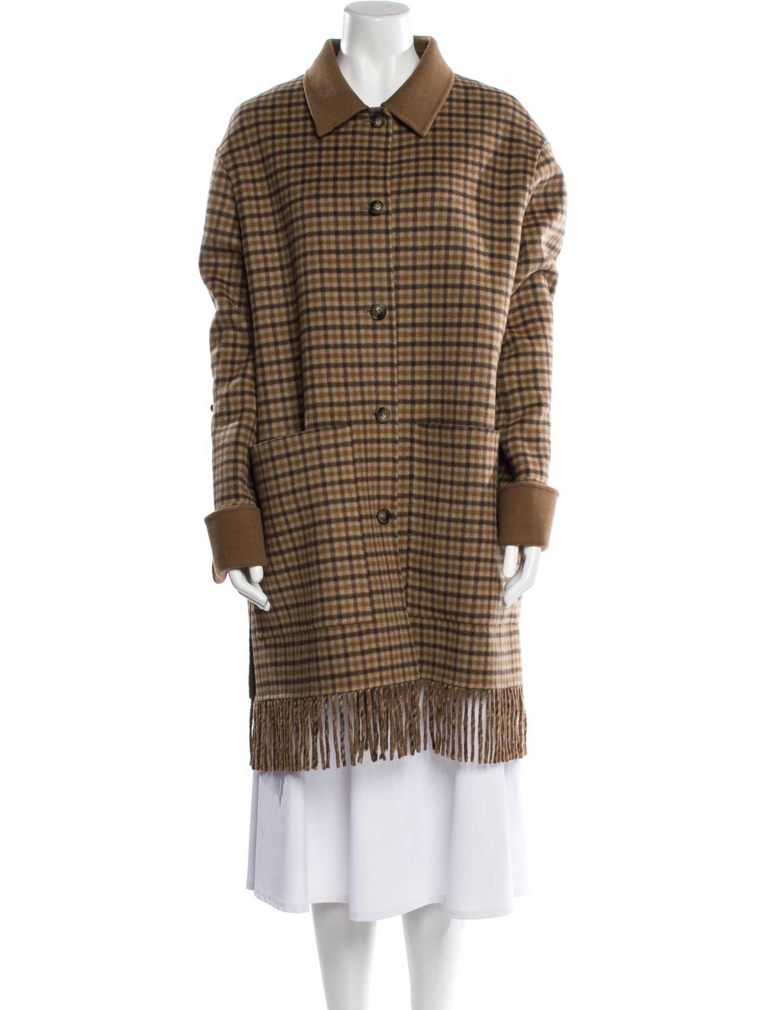 Nanushka Wool Plaid Print Coat