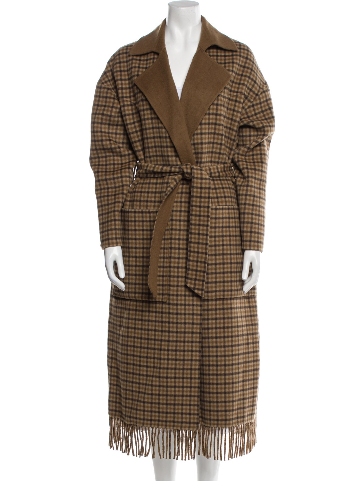 Nanushka Wool Plaid Print Trench Coat