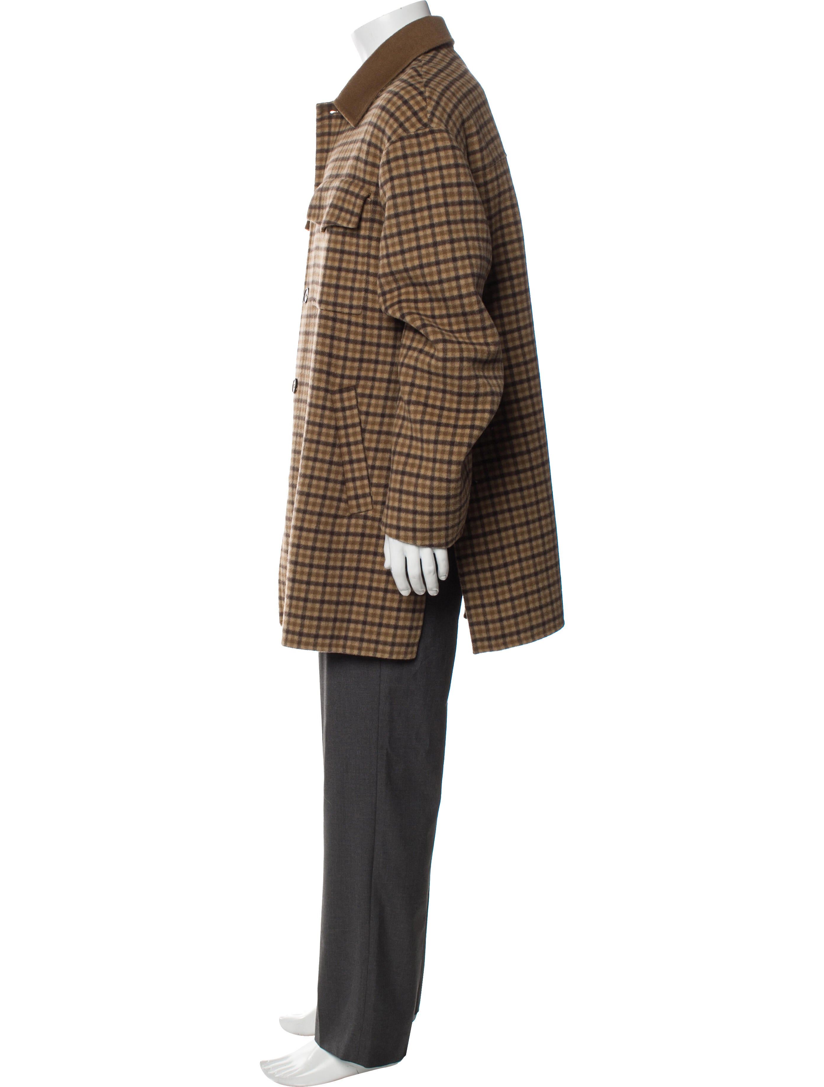 Nanushka Wool Plaid Print Overcoat