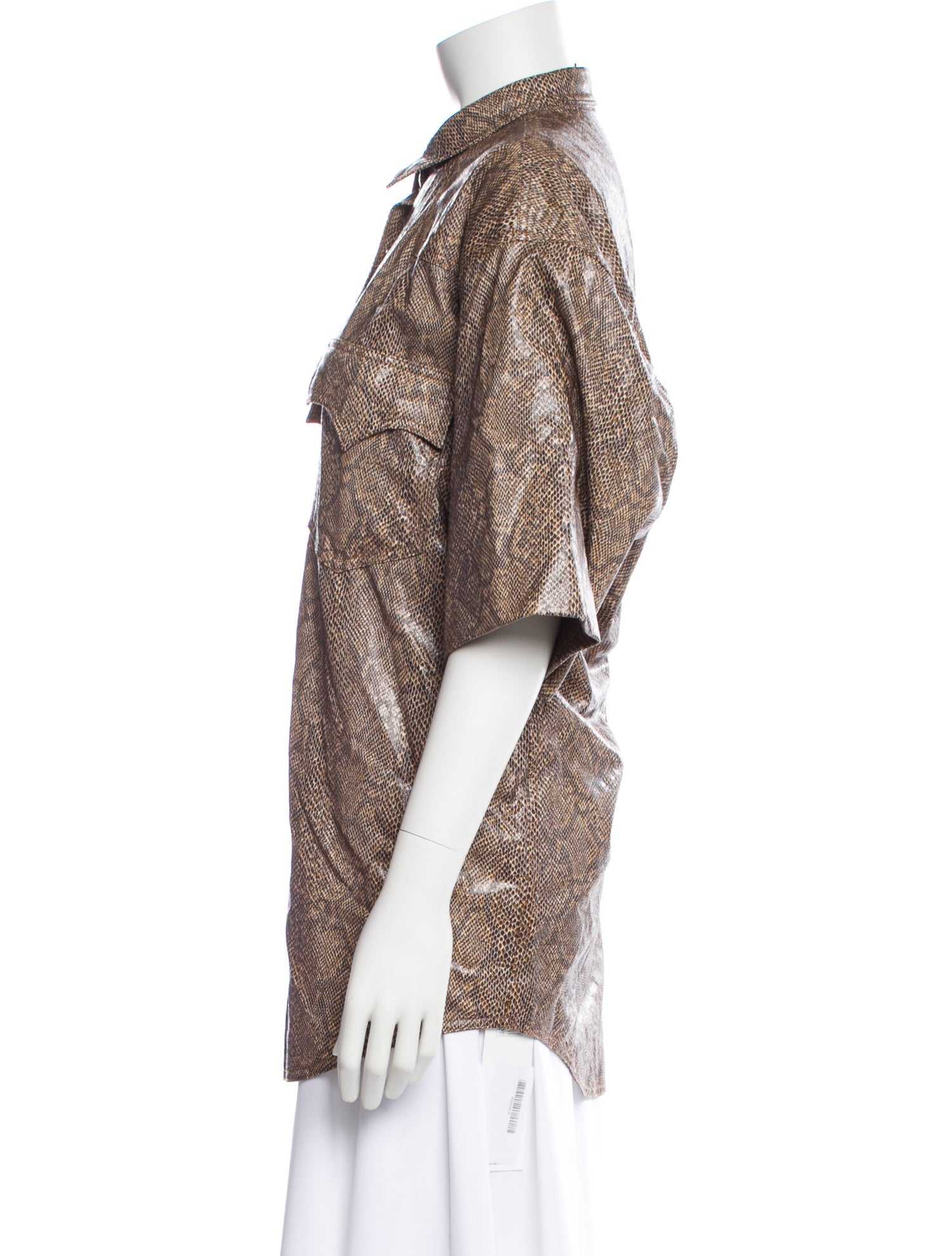 Nanushka Faux Leather Animal Print Button-Up Top