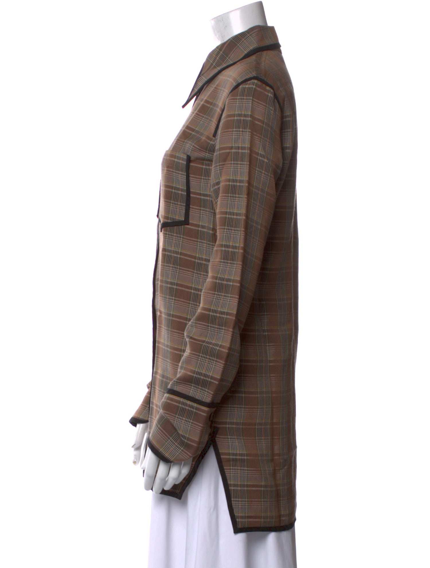 Nanushka Plaid Print Long Sleeve Button-Up Top