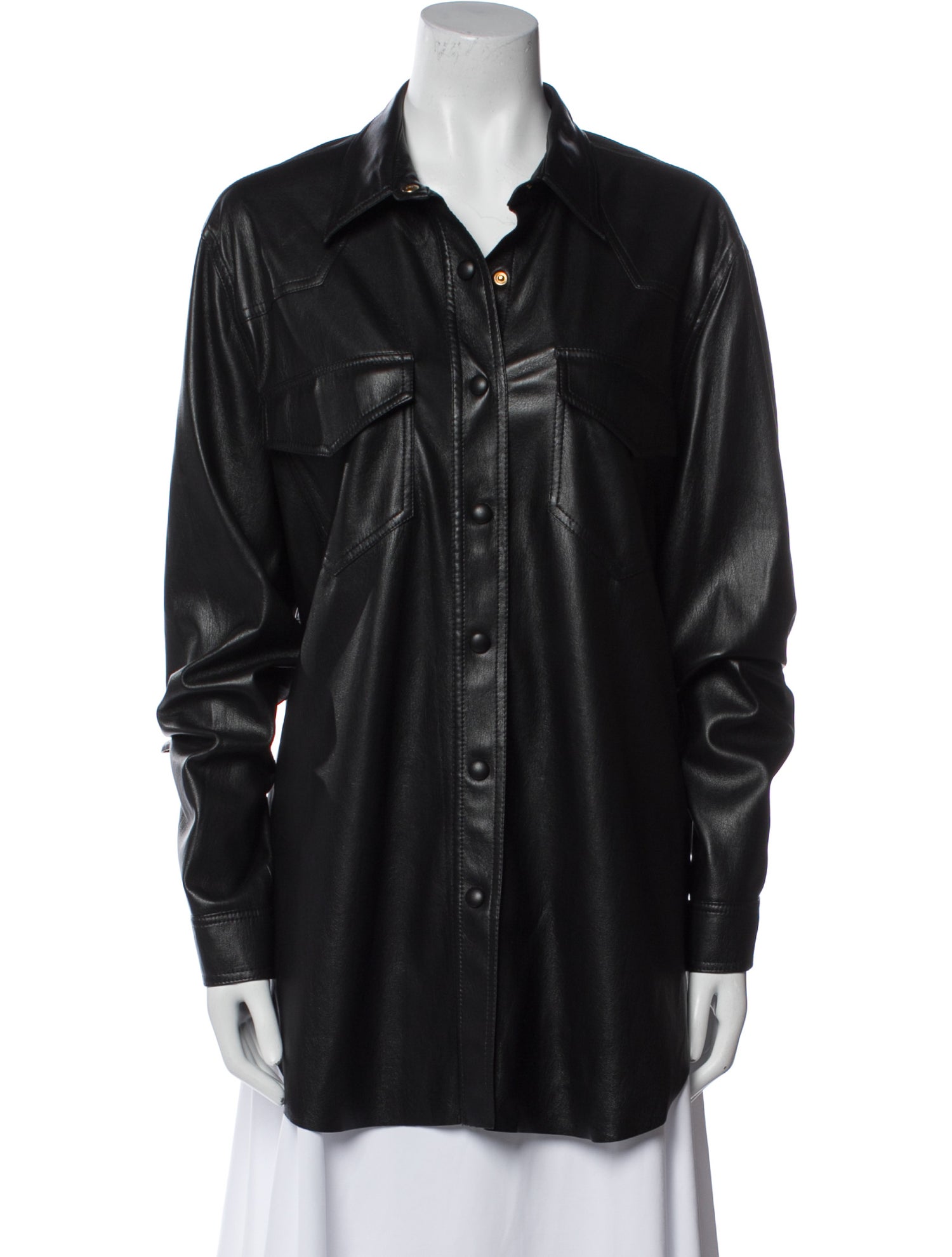Nanushka Faux Leather Long Sleeve Button-Up Top