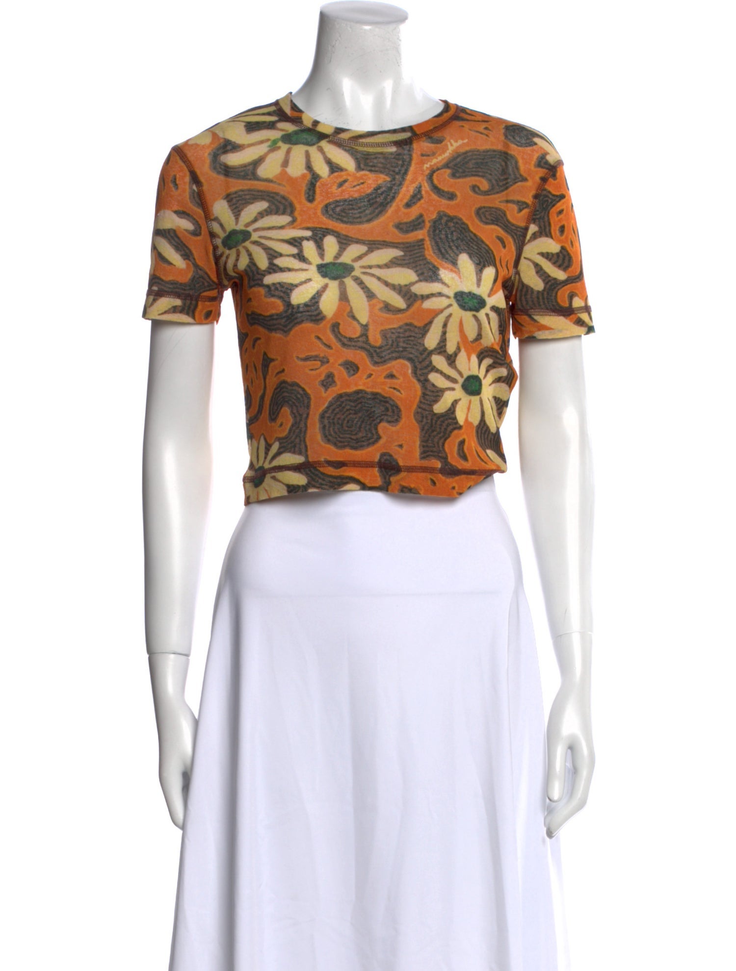 Nanushka Floral Print Bateau Neckline Crop Top